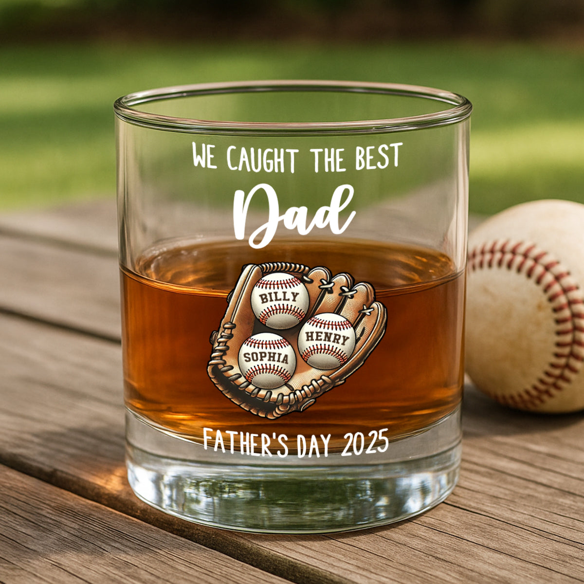 We Caught The Best Dad Baseball Personalized Whiskey Glass, Father's Day Gift for Dads