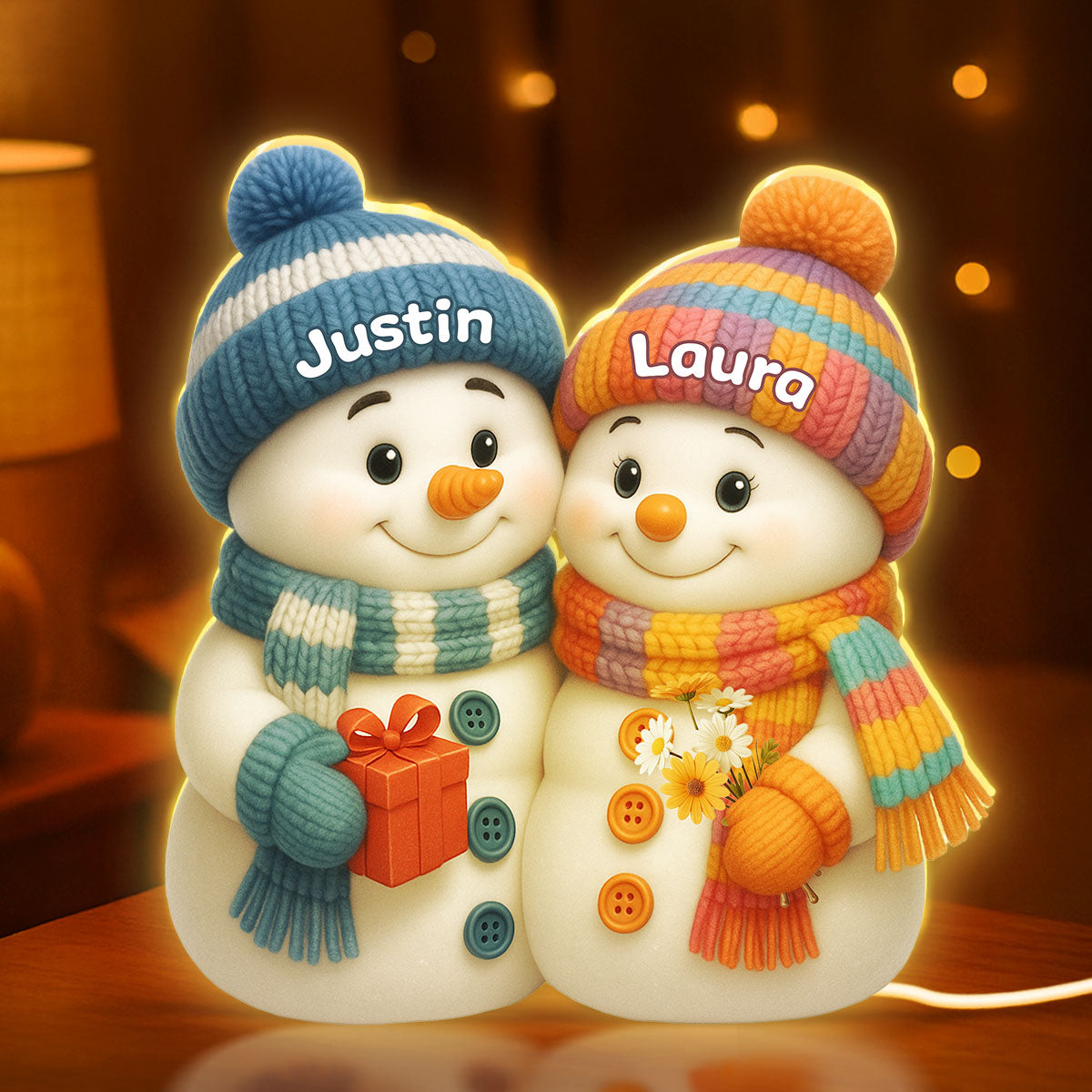 Snowman Couple Hugging - Personalized Light Box - Heartwarming Christmas Gift for him, Gift for her