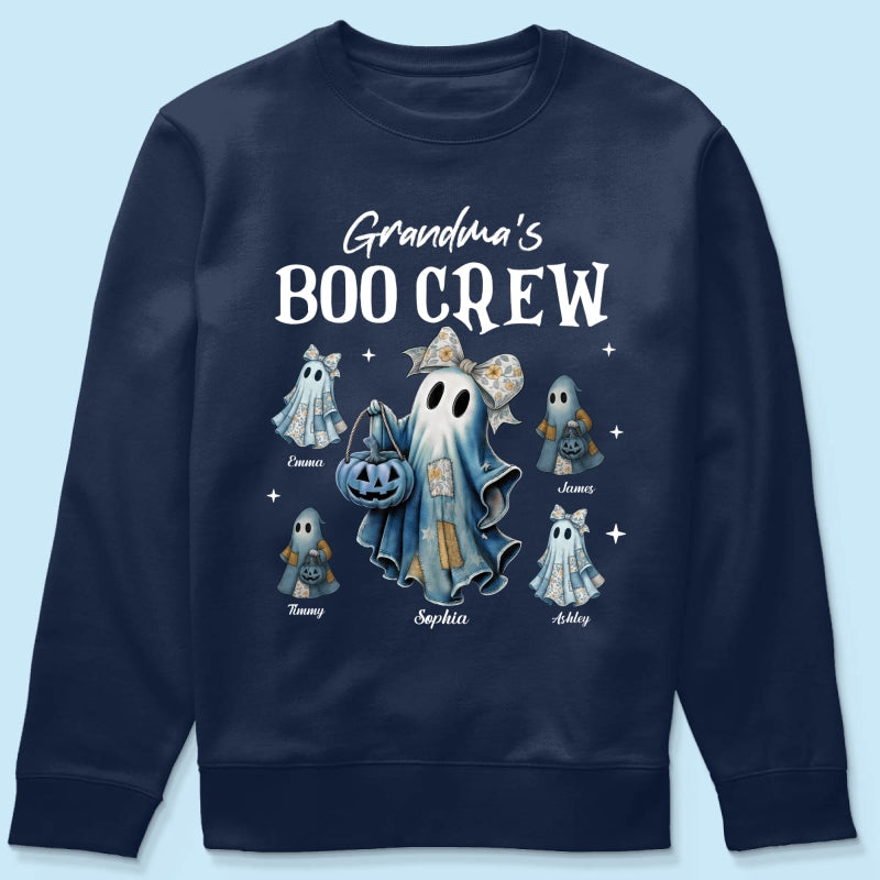 Grandma's Boo Crew Retro Patchwork Style Personalized Halloween Shirt