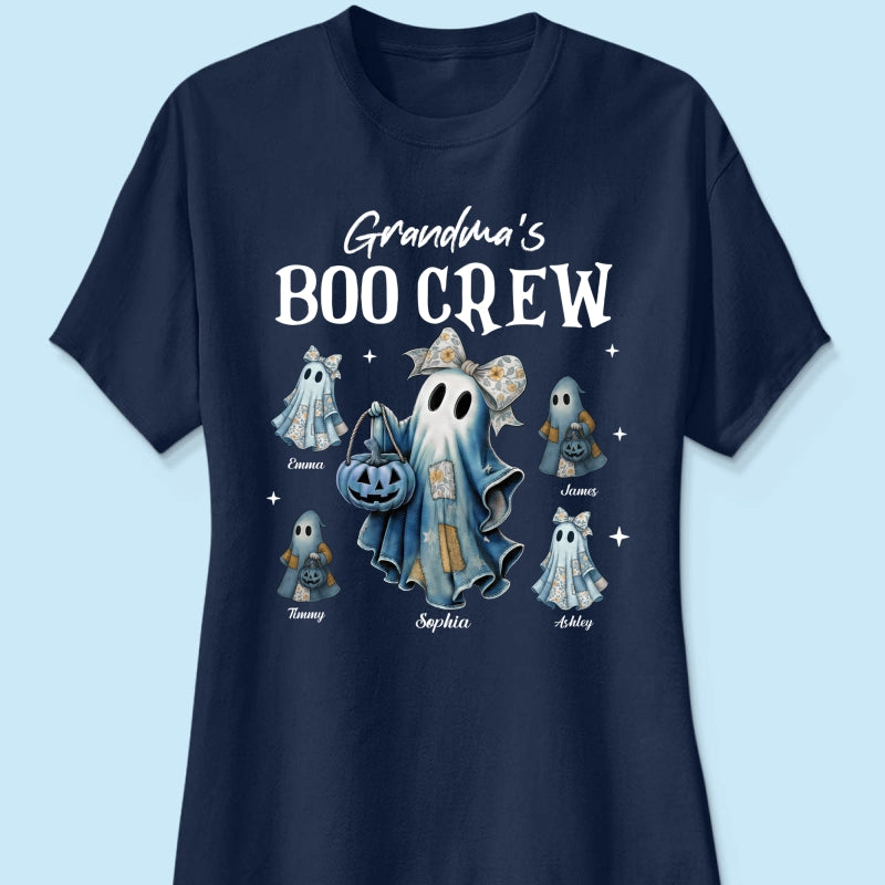 Grandma's Boo Crew Retro Patchwork Style Personalized Halloween Shirt