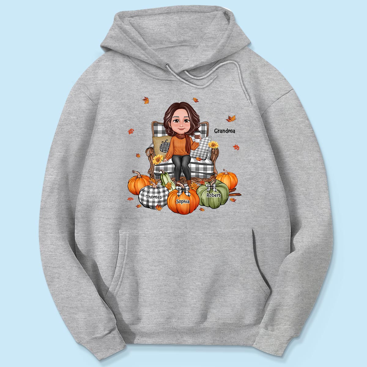 Grandma Sitting On Chair Pumpkins - Personalized Shirt - Gift For Grandma