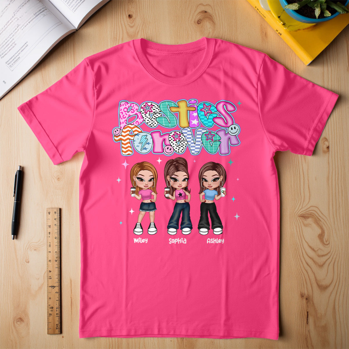 Colorful Preppy Style Y2K Besties Personalized Shirt