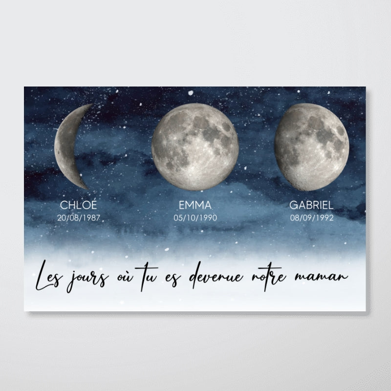 Nuit toile Le jour o tu es devenue Maman, Mamie – Affiche personnalise avec phases de lune de naissance – Cadeau de Fte des Mres pour Maman ou Mamie
