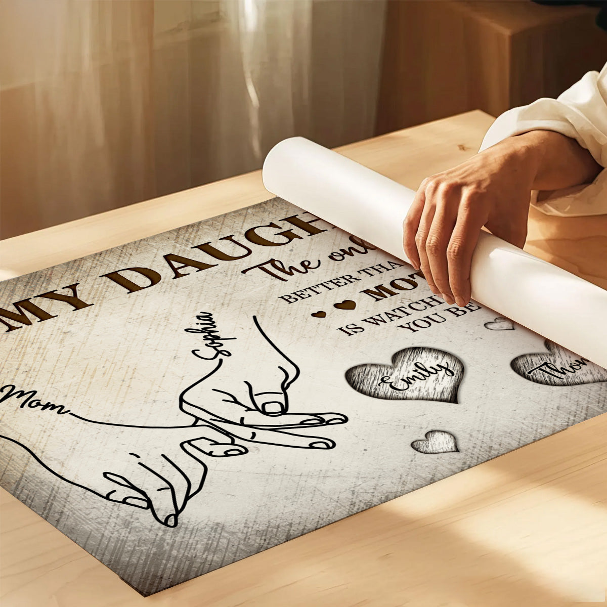 To My Daughter Mom And Daughter Holding Hands Custom Kids Names -Personalized Wall Art, Poster, Canvas- Mother's Day Gift For Daughter