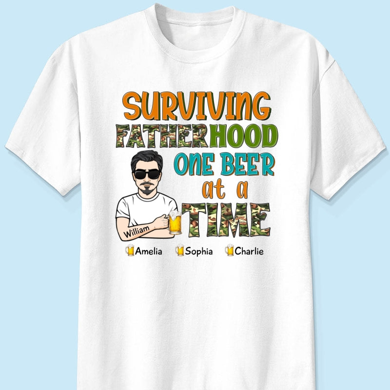 Surviving Fatherhood One Beer At A Time Gift for Dad Personalized Shirt