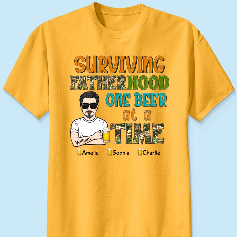 Surviving Fatherhood One Beer At A Time Gift for Dad Personalized Shirt