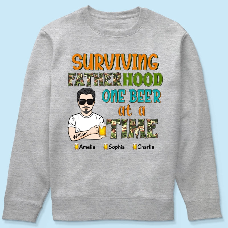 Surviving Fatherhood One Beer At A Time Gift for Dad Personalized Shirt