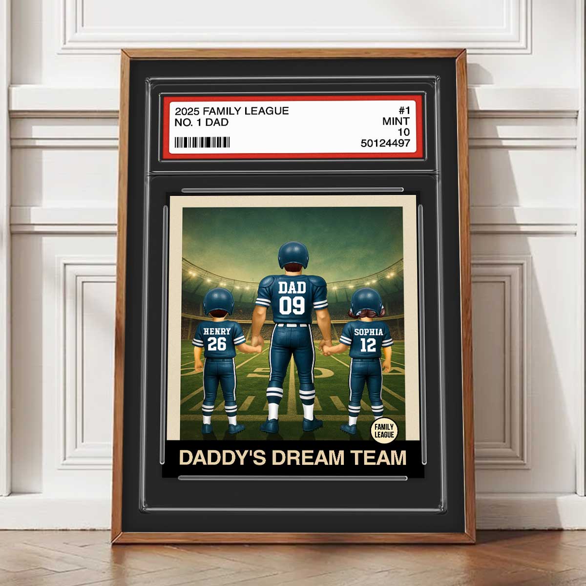 Football No. 1 Dad Man & Kids Trading Card Style Personalized Poster