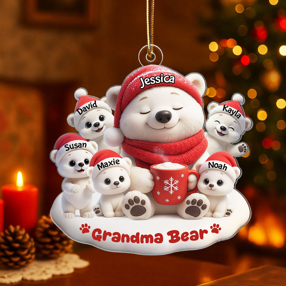 Mama Bear Grandma Bear Personalized Acrylic Ornament, Christmas Gift for Mom, Grandma, Custom with Kids' Names