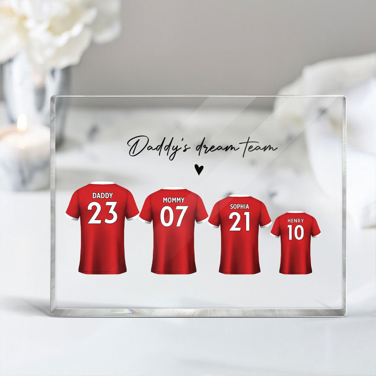 Daddy's Team Soccer Shirt Personalized Acrylic Block Plaque