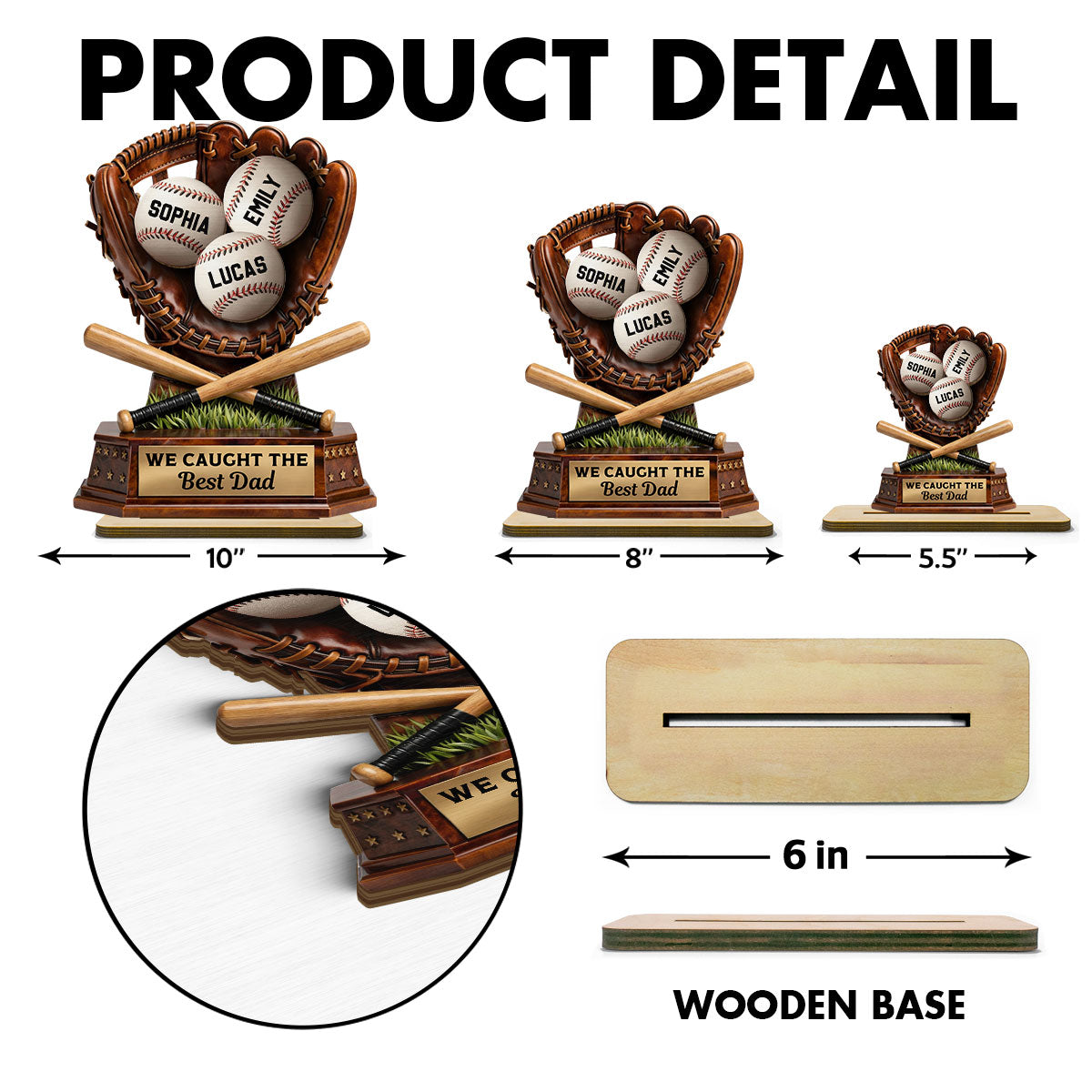 We Caught The Best Dad, Baseball Dad - Personalized 2-Layered Wooden Plaque -  Gift for Dad, Husband