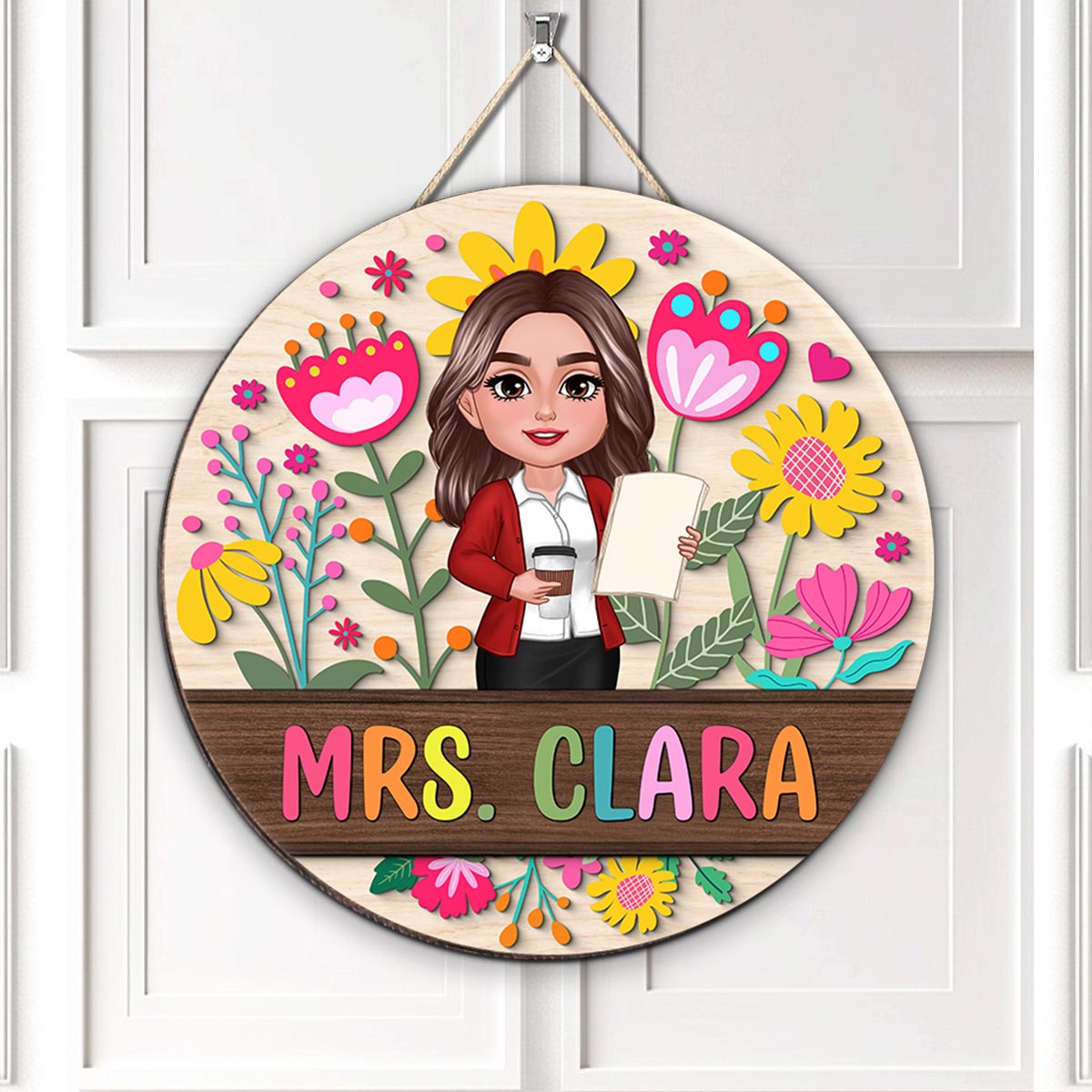 Teacher Flower Pattern Personalized Wood Sign| Back To School Gift For Teachers, Classroom Decoration