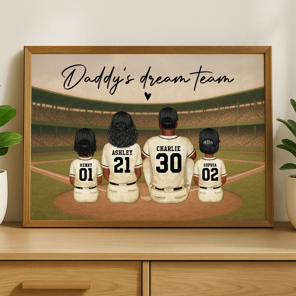 Retro Vintage Style Baseball Daddy's Dream Team Personalized Poster, Heartfelt Father's Day Gift For Dad, Husband
