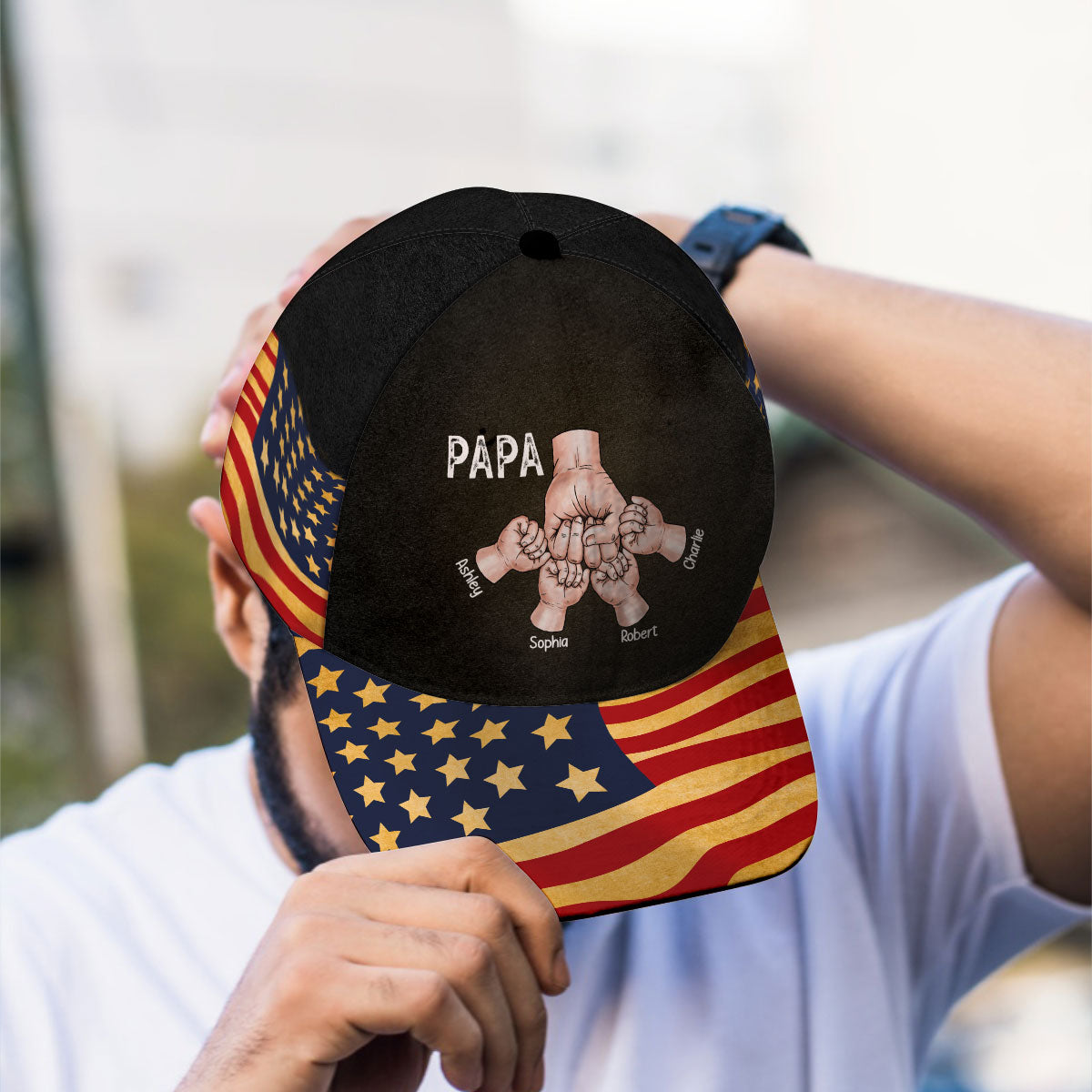 Grandpa Fist Bump Nation Flag Personalized Classic Cap, Father's Day Gift For Grandpa