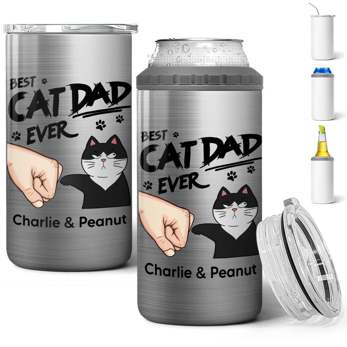 Best Cat Dad Ever Fist Bump Funny Cute Cats Personalized Can Cooler