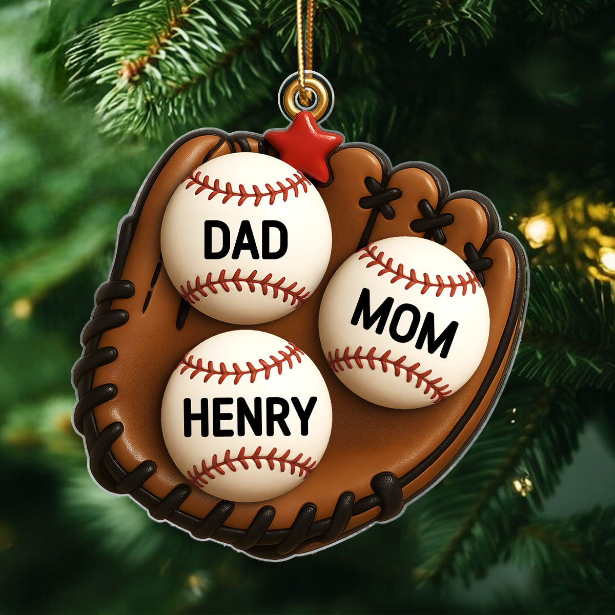 3D Effect Baseball Gloves Family Members' Names Personalized Acrylic Ornament, Christmas Tree Decoration
