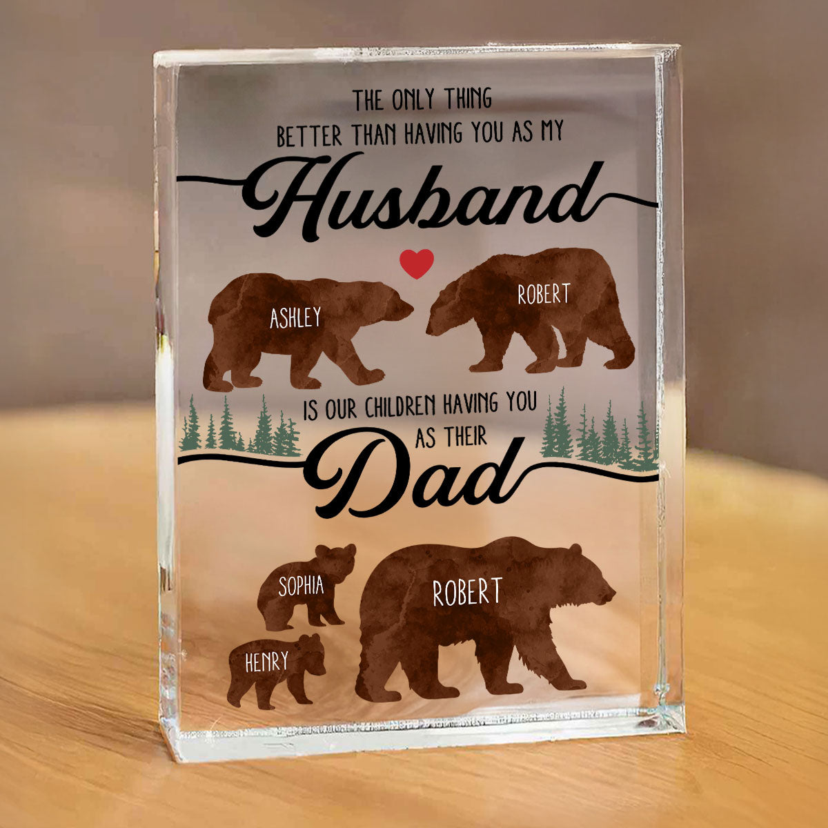 Bear Family Personalized Acrylic Block,  gift for Husband