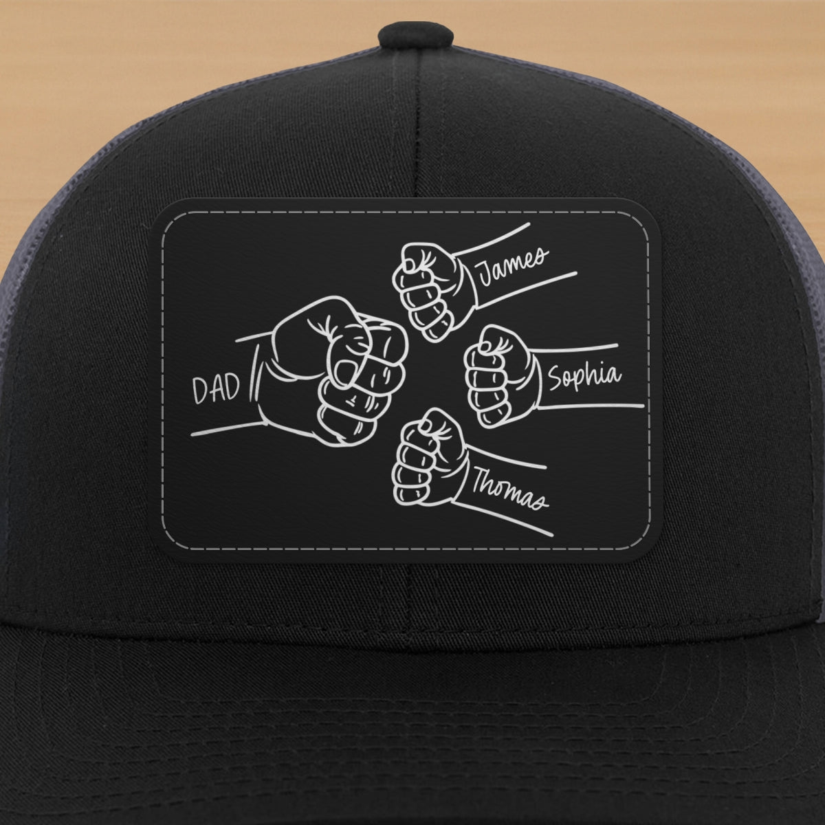 Dad Fist Bump Outline Personalized Leather Patch Hat