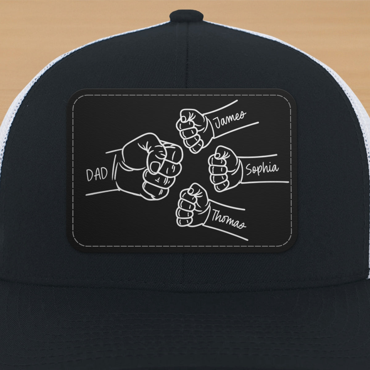 Dad Fist Bump Outline Personalized Leather Patch Hat