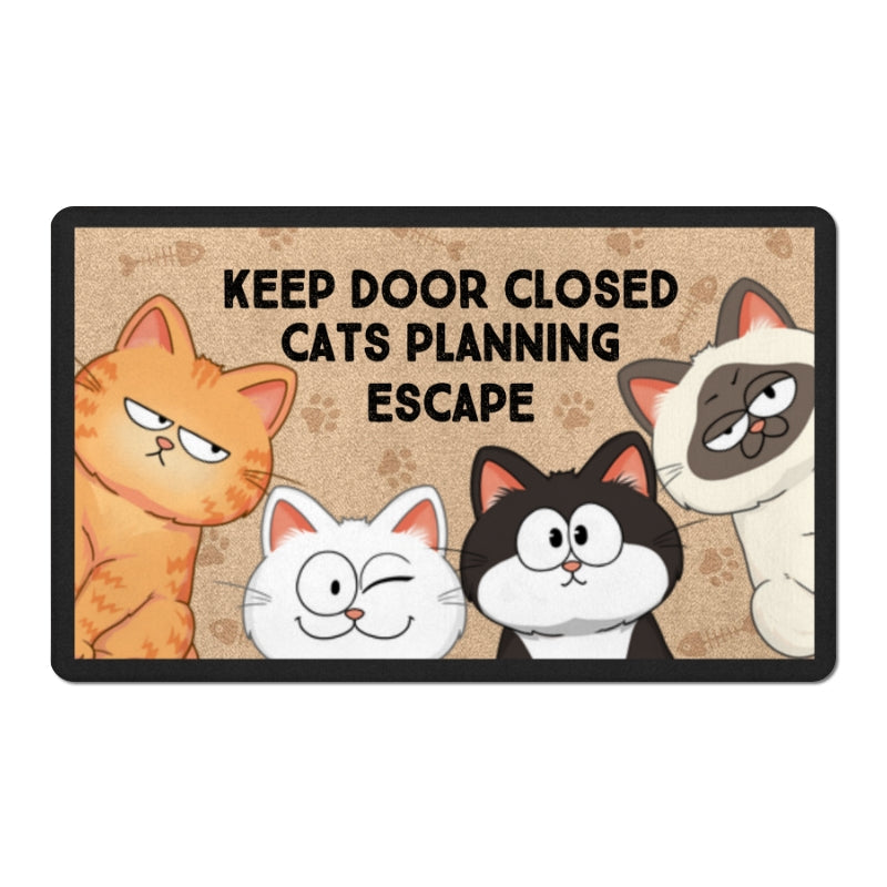 Cats Planning Escape Adorable Cat Sitting Personalized Doormat