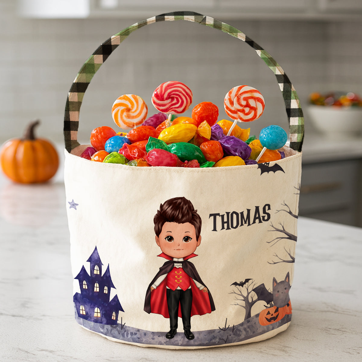 Halloween Cute Kids Characters Personalized Trick or Treat Basket, Gift for Daughter, Son, Grandkids
