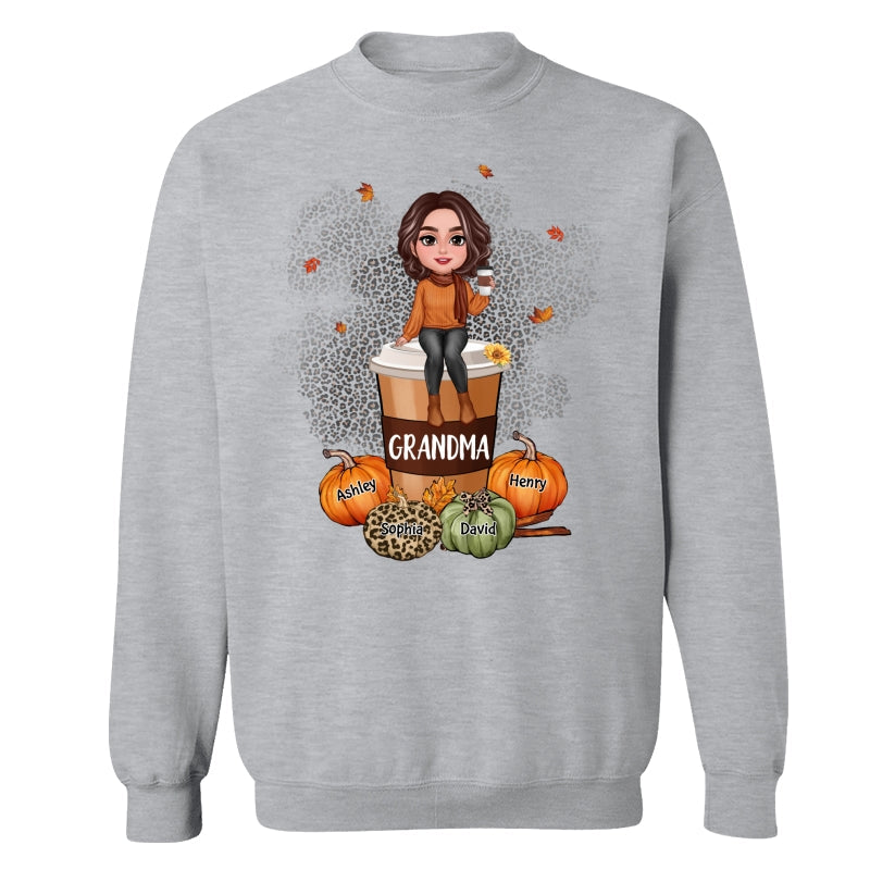 Grandma Mom Sitting On Pumpkin Spice Latte Personalized Shirt