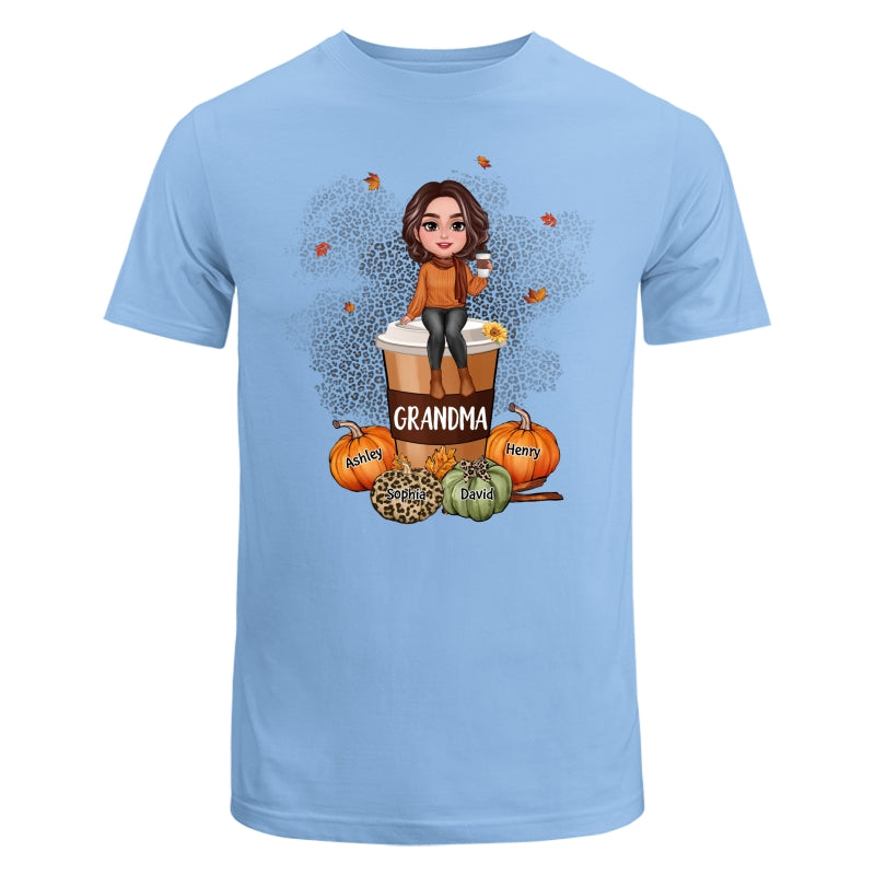 Grandma Mom Sitting On Pumpkin Spice Latte Personalized Shirt