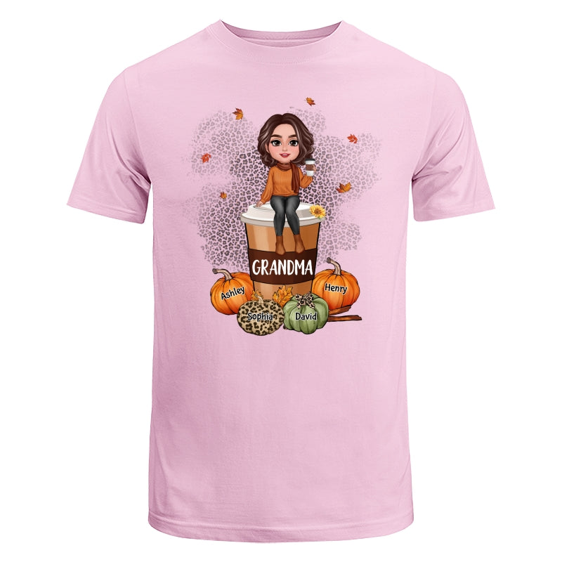 Grandma Mom Sitting On Pumpkin Spice Latte Personalized Shirt