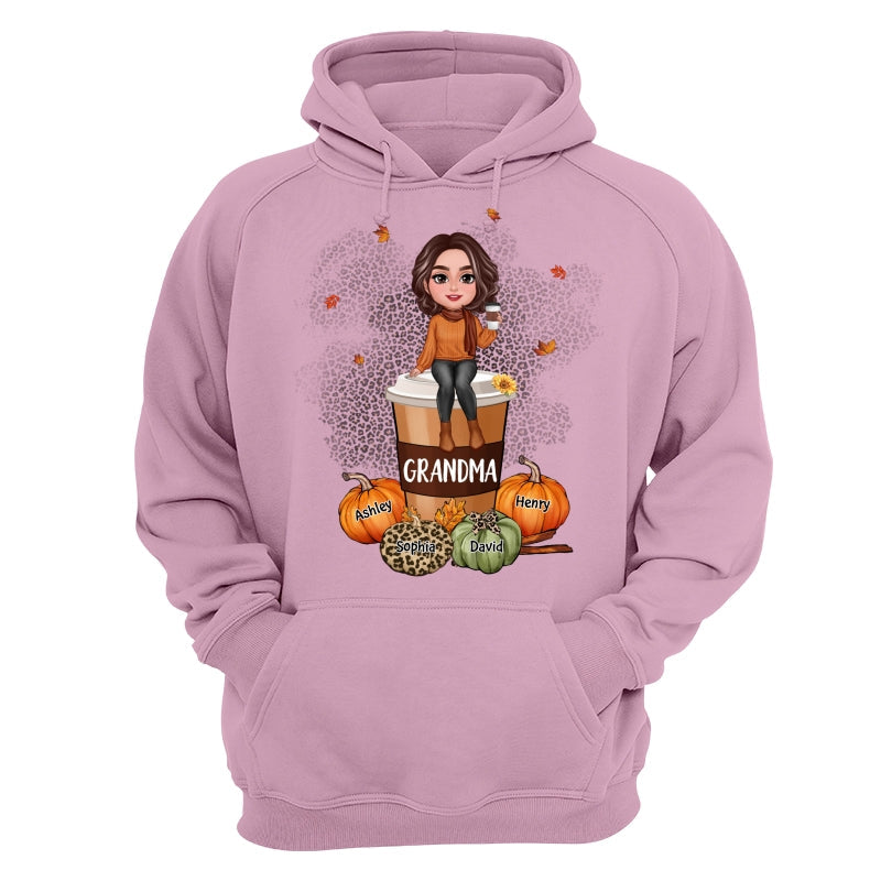 Grandma Mom Sitting On Pumpkin Spice Latte Personalized Shirt
