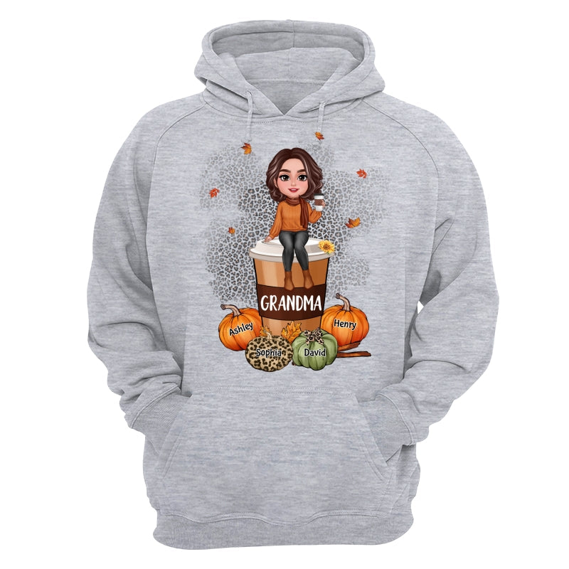 Grandma Mom Sitting On Pumpkin Spice Latte Personalized Shirt