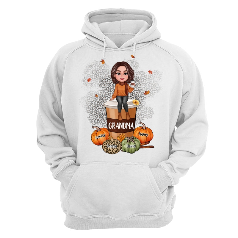 Grandma Mom Sitting On Pumpkin Spice Latte Personalized Shirt