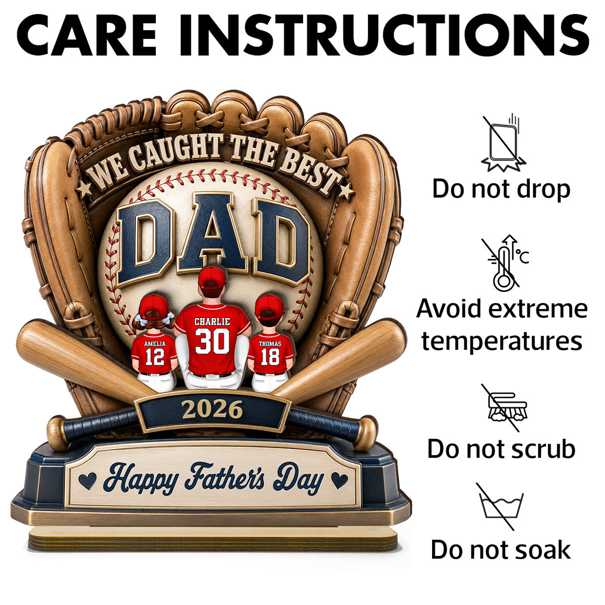 Dad's Greatest Catch Baseball - Personalized 2-Layered Wooden Plaque -  Gift For Dad, Husband