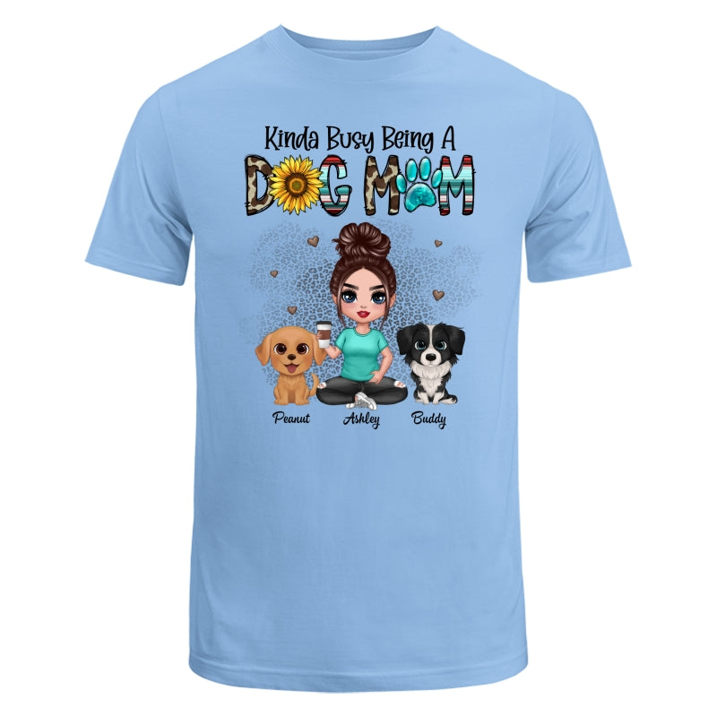 Kinda Busy Being A Dog Mom Western Pattern Teal Leopard Sunflower Doll Girl & Watercolor Dog Personalized Shirt