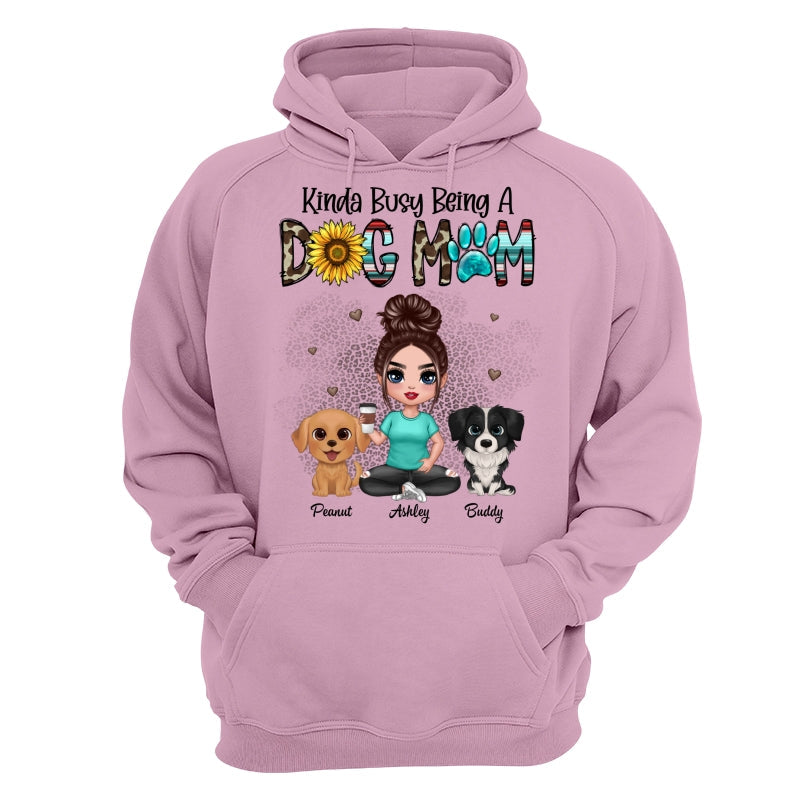Kinda Busy Being A Dog Mom Western Pattern Teal Leopard Sunflower Doll Girl & Watercolor Dog Personalized Shirt