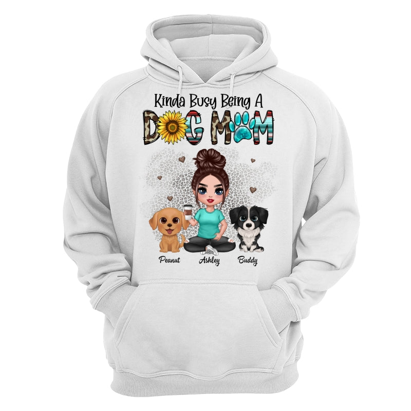 Kinda Busy Being A Dog Mom Western Pattern Teal Leopard Sunflower Doll Girl & Watercolor Dog Personalized Shirt