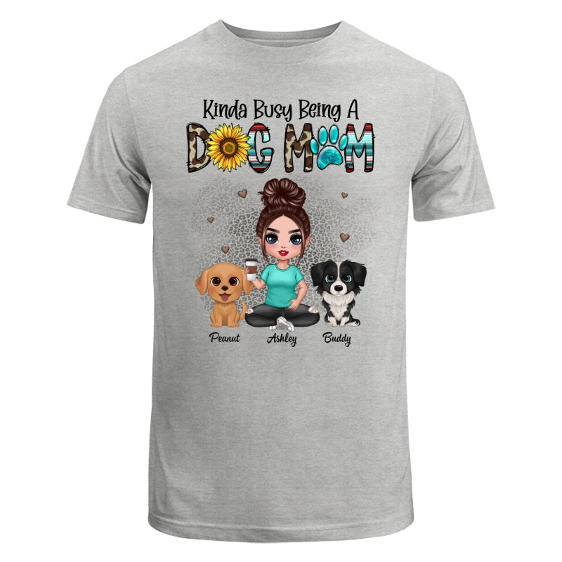 Kinda Busy Being A Dog Mom Western Pattern Teal Leopard Sunflower Doll Girl & Watercolor Dog Personalized Shirt