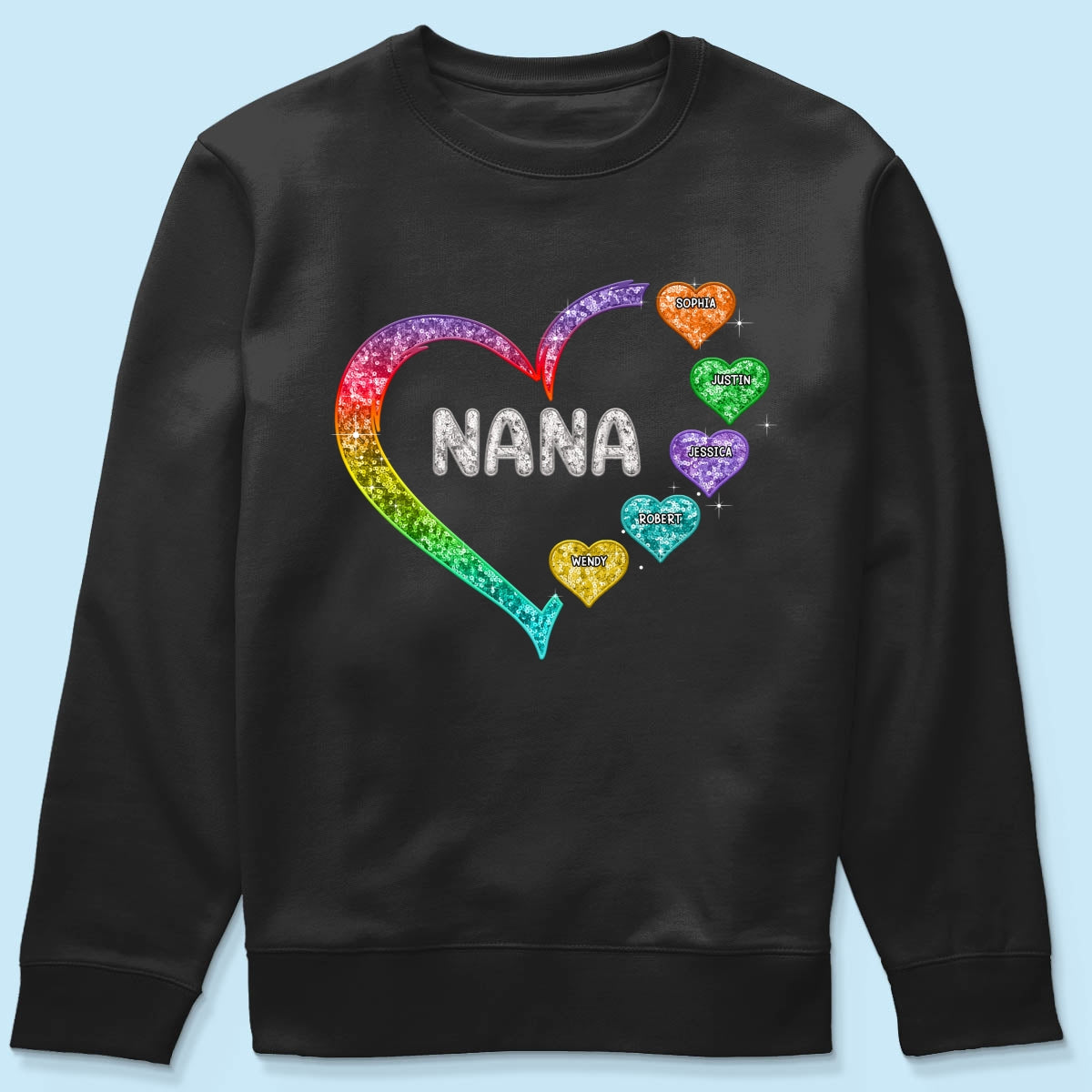 Grandma Mom Heart Faux Sequin Embroidery Personalized Shirt
