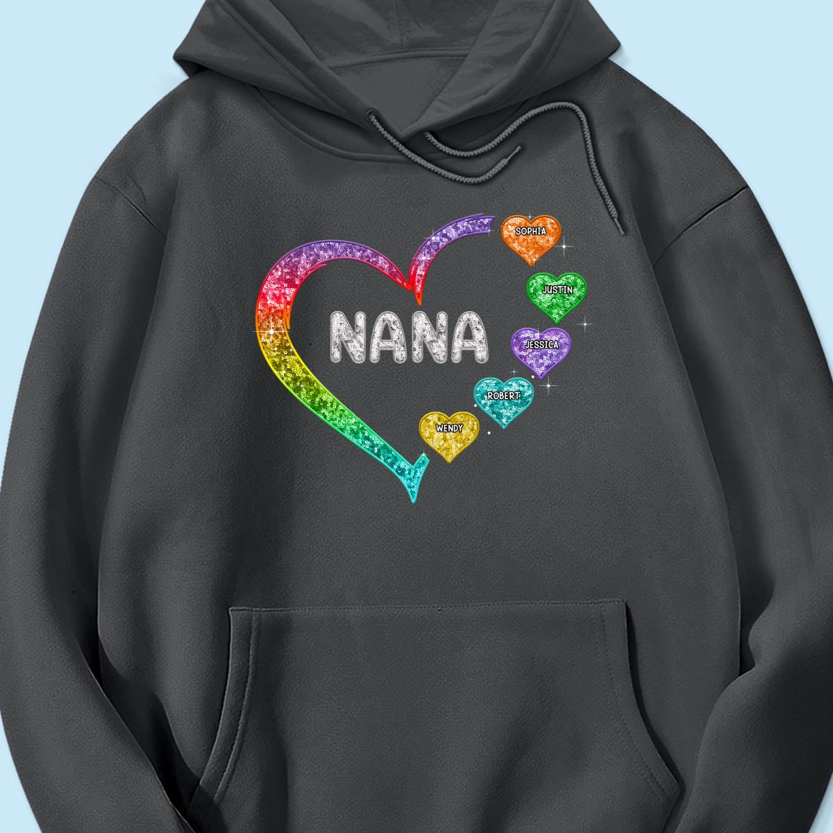 Grandma Mom Heart Faux Sequin Embroidery Personalized Shirt