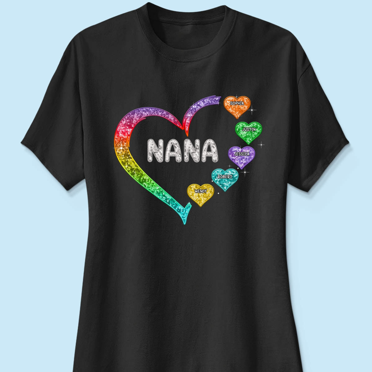 Grandma Mom Heart Faux Sequin Embroidery Personalized Shirt