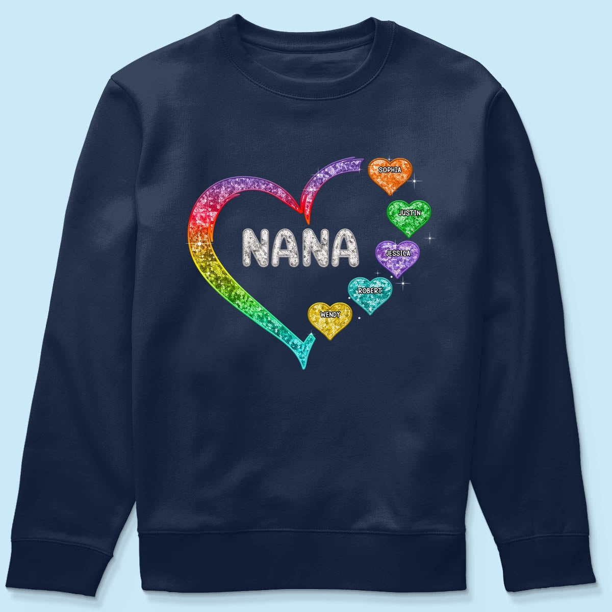 Grandma Mom Heart Faux Sequin Embroidery Personalized Shirt