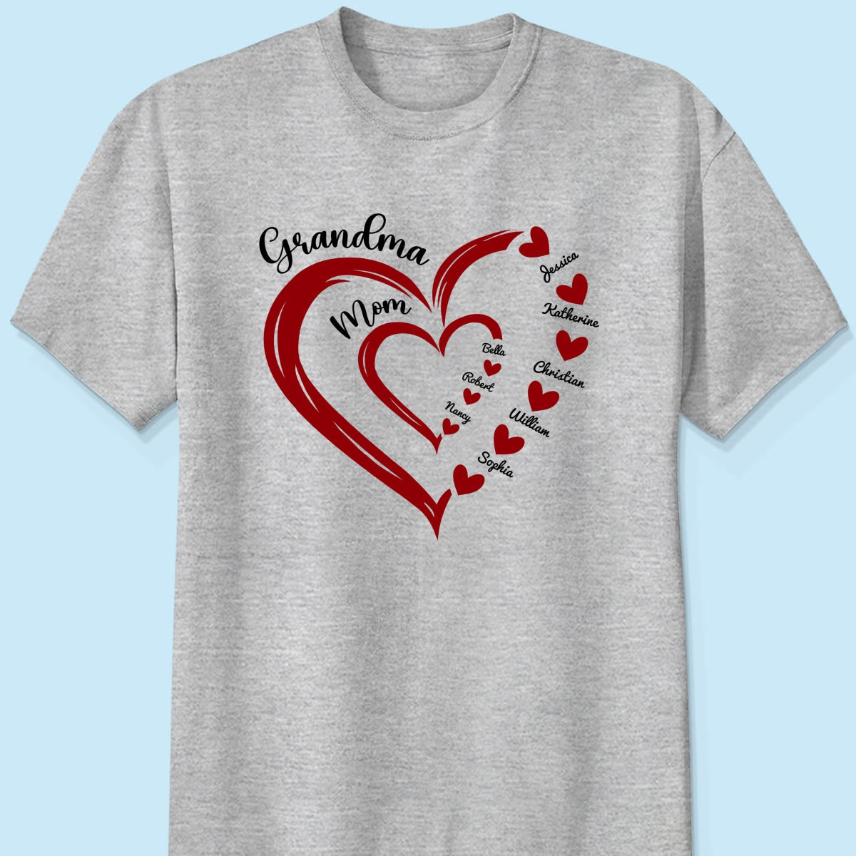 Heart In Heart Mom Grandma Personalized Light Color Shirt
