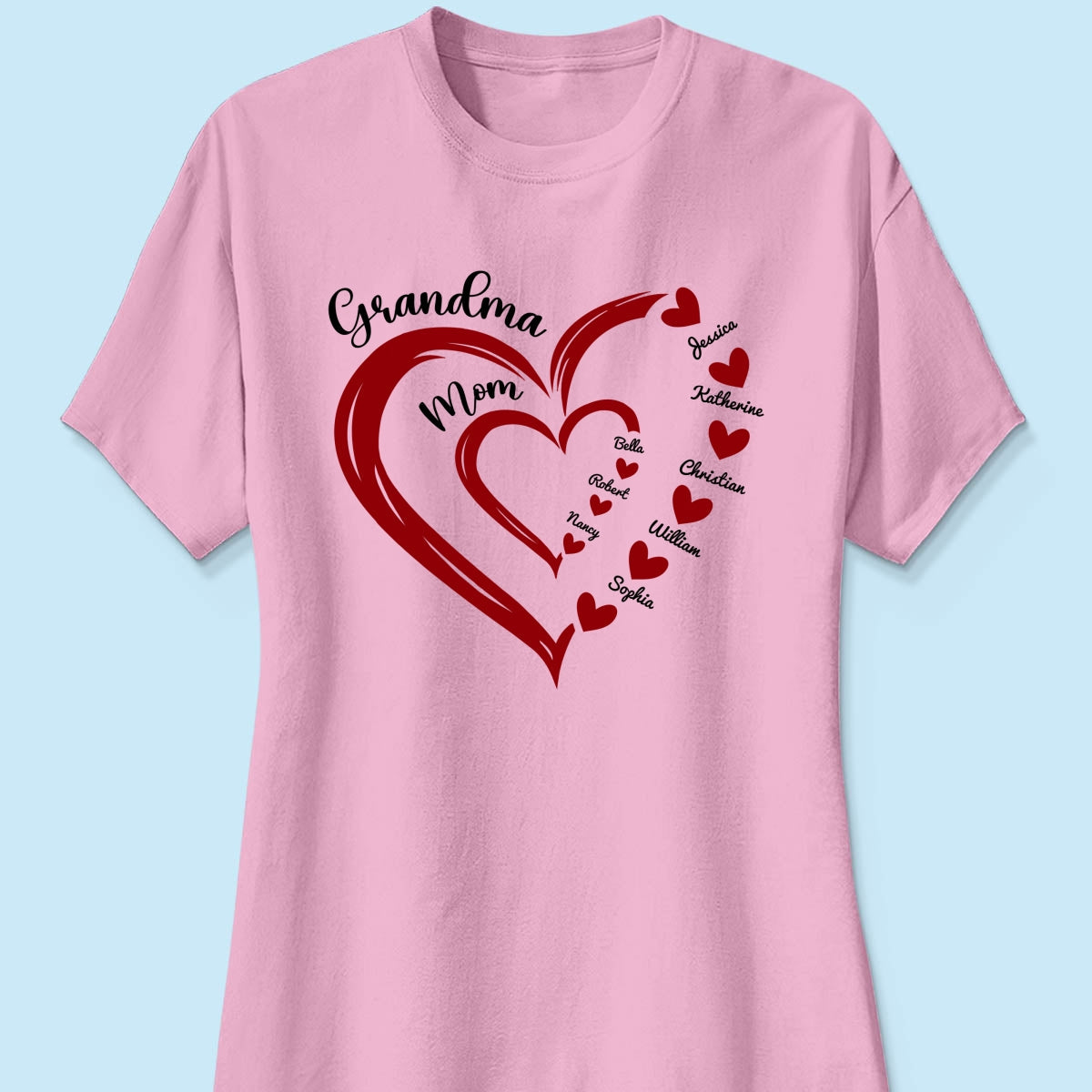 Heart In Heart Mom Grandma Personalized Light Color Shirt