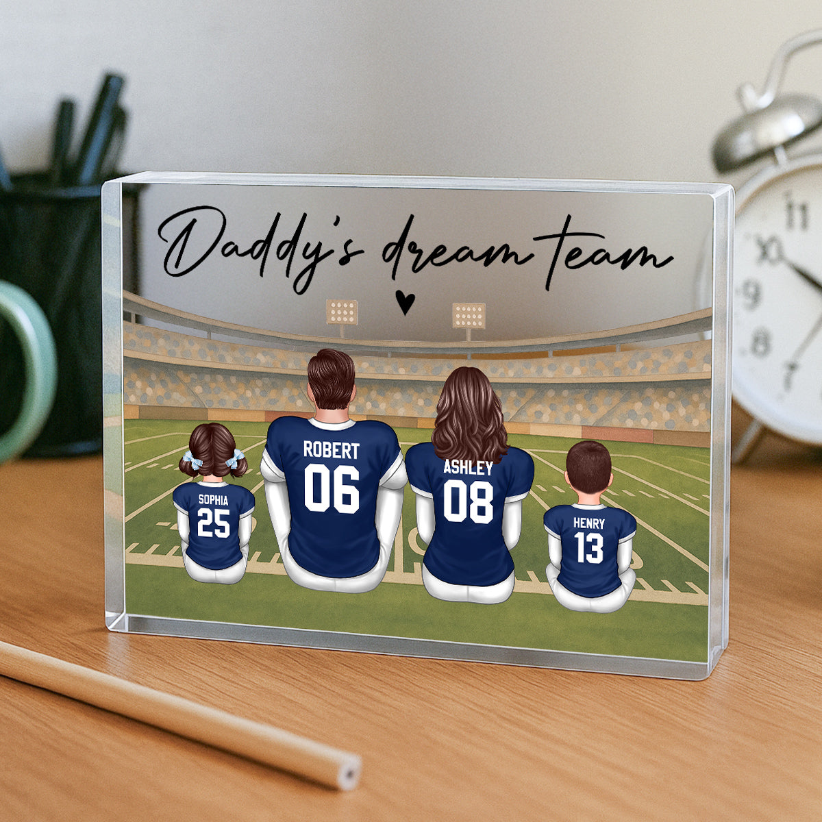 Retro Vintage American Football Daddy's Dream Team Personalized Acrylic Block Plaque| Unique  Gift For Dad, Husband