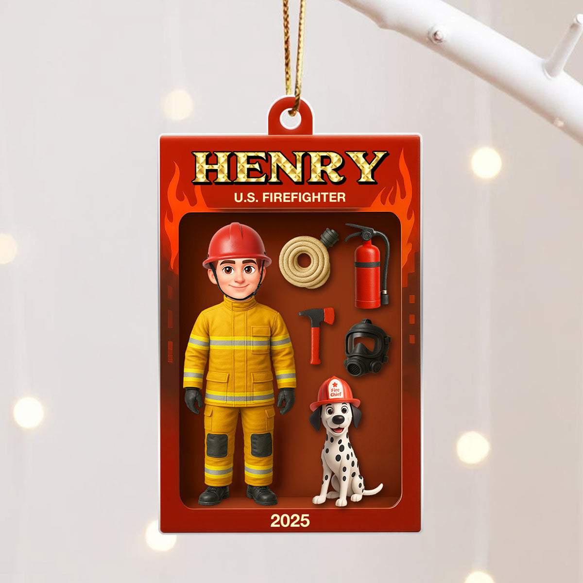 Firefighter Action Figure 3D Effect Personalized Acrylic Ornament - Special Gift For The Brave Firefighter