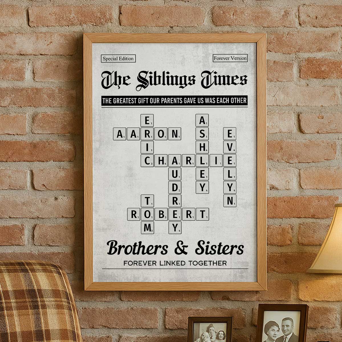 The Siblings Times Crossword Puzzle Newspaper Style - Personalized Poster - Keepsake Gift For Brothers, Sisters