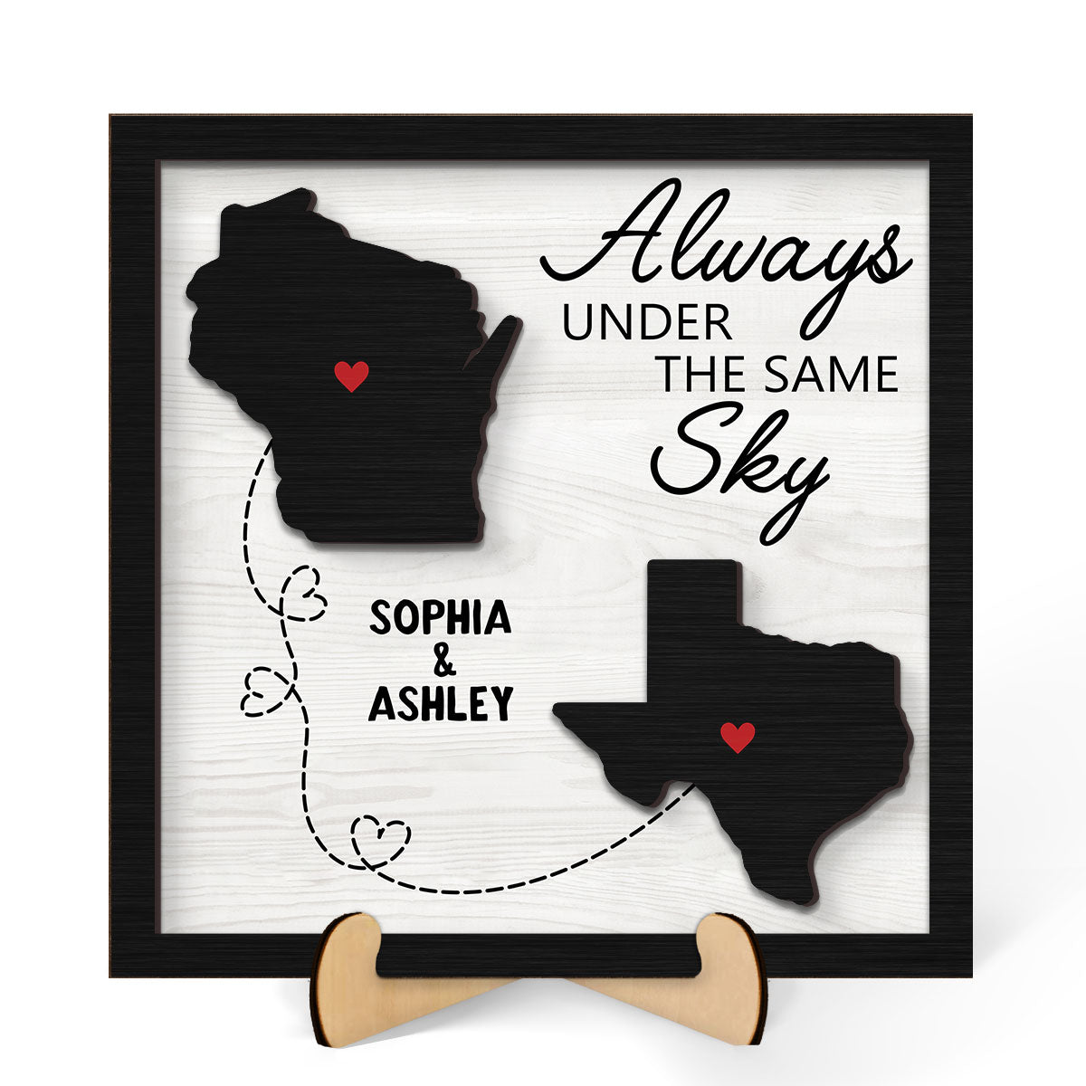 Long Distance Family Friendship State Map Personalized 2-Layer Wooden Plaque, Togetherness Christmas Gift