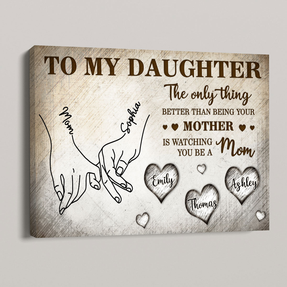 To My Daughter Mom And Daughter Holding Hands Custom Kids Names -Personalized Wall Art, Poster, Canvas- Mother's Day Gift For Daughter