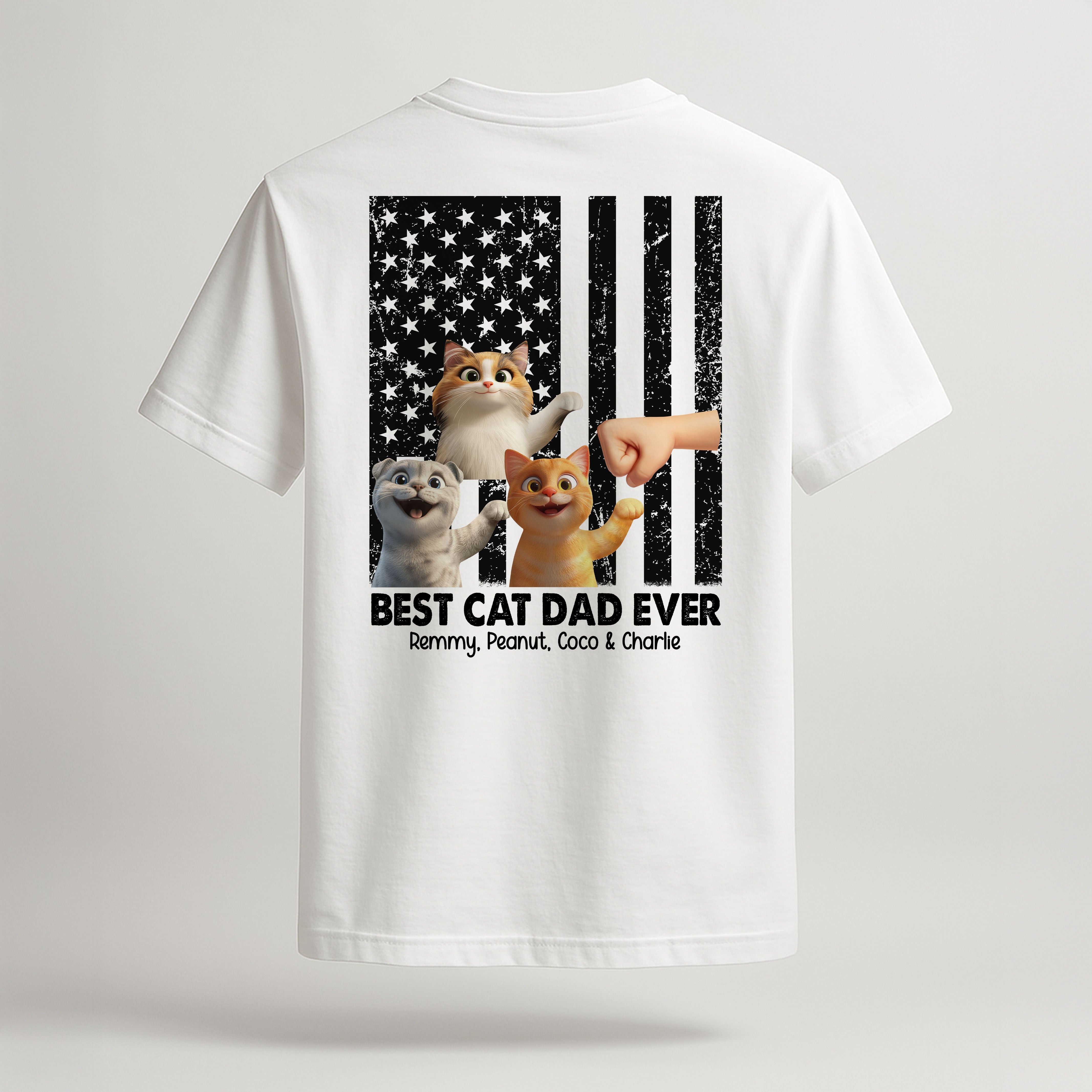 Best Cat Dad Ever Nation Flag Cute Cartoon Cat Personalized Shirt, Father's Day Gift for Cat Dads, Gift for Husband