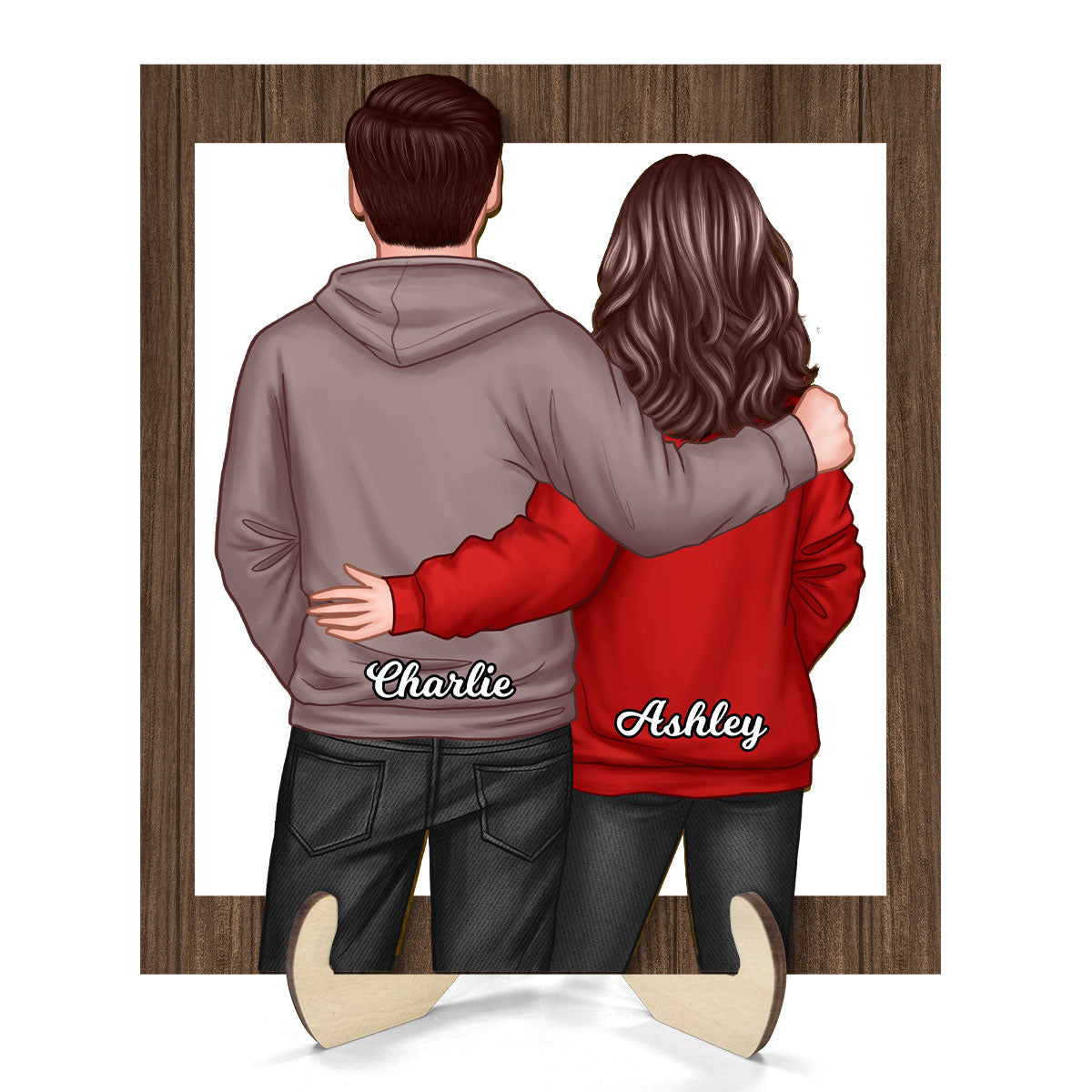 Couple Standing Back View Frame Personalized 2-layer Wooden Plaque