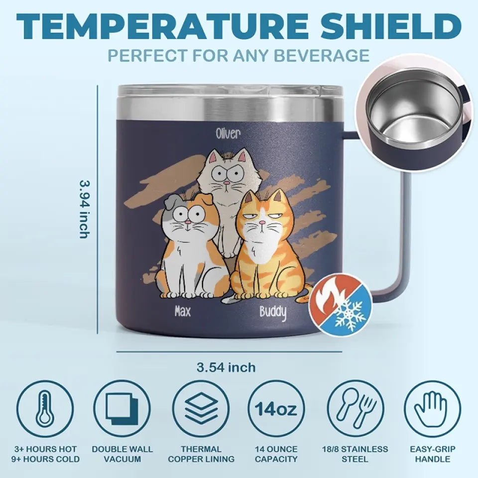 Life Is Better With Coffee And Cat - Cat Personalized Custom 14oz Stainless Steel Tumbler With Handle - Gift For Pet Owners, Pet Lovers